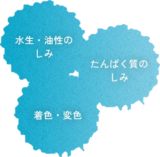 図:水生・油性のしみ、たんぱく質のしみ、着色・変色のこと